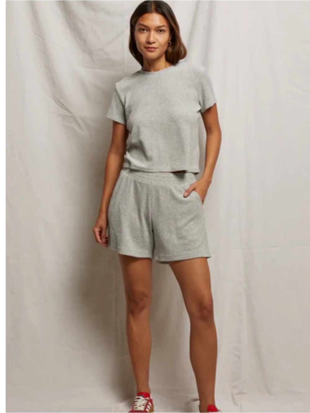 NWT PerfectWhiteTee Emily Loop Terry Sweatshort Size S Heather Grey